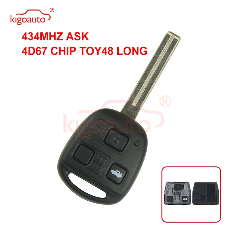 Kigoauto-llave remota de coche Denso (no Valeo), 3 botones, 434Mhz, Chip 4D67, Toy48, hoja larga para Lexus RX350, GX470, SC430, 2007, 2008, 2009