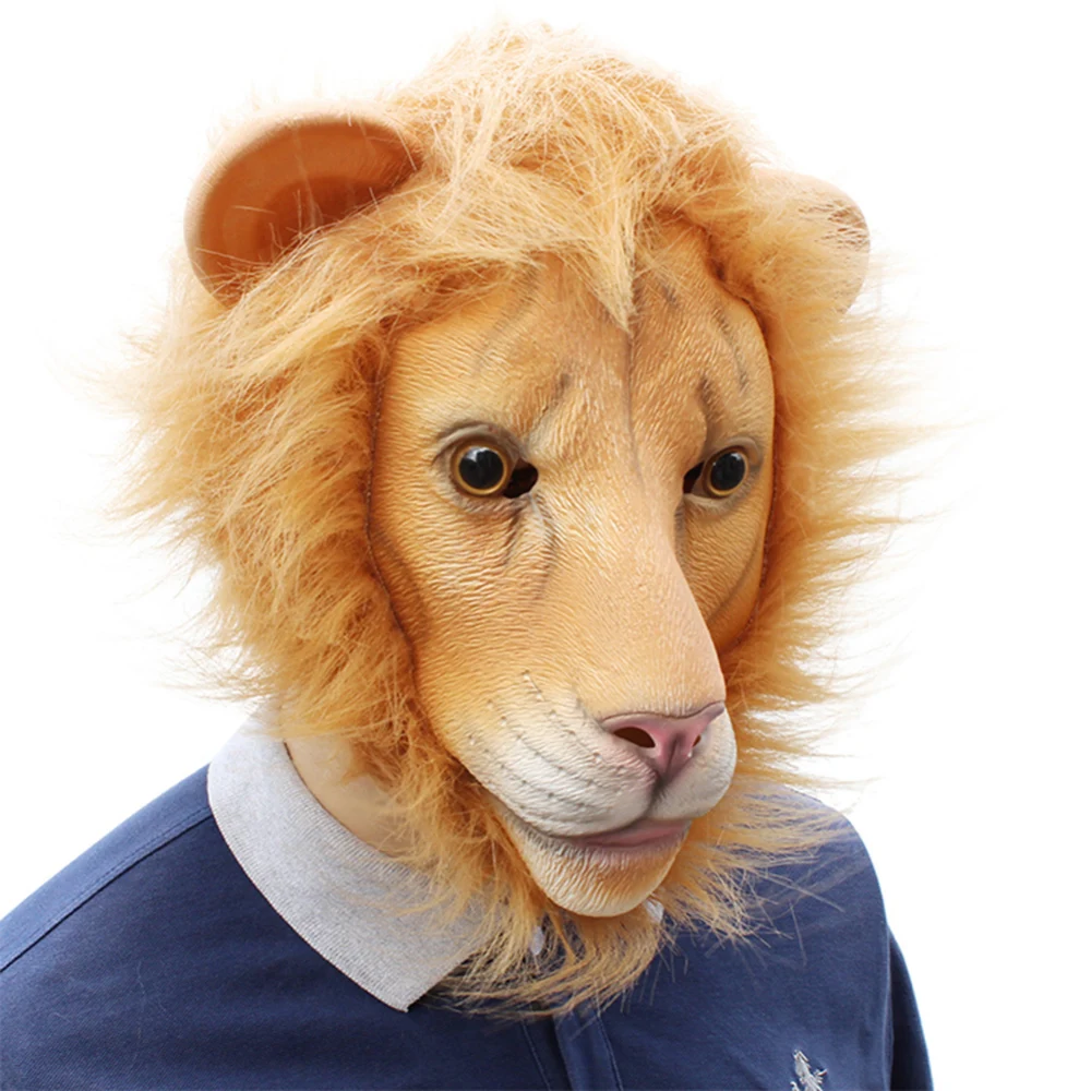 Halloween Lion Animal Head Latex Mask Role Play Costume Christmas Halloween Club Festival Party Props Decoration