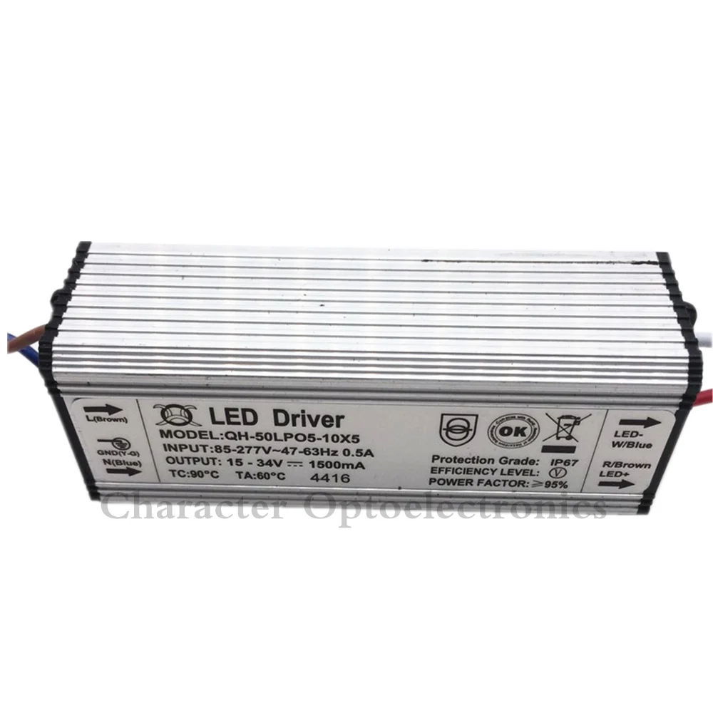 Imagem -02 - Impermeável Led Power Supply Driver de Corrente Constante Floodlight Driver Ip67 Dc1534v 50w 1500ma 510x5w Alta Qualidade 10 Pcs