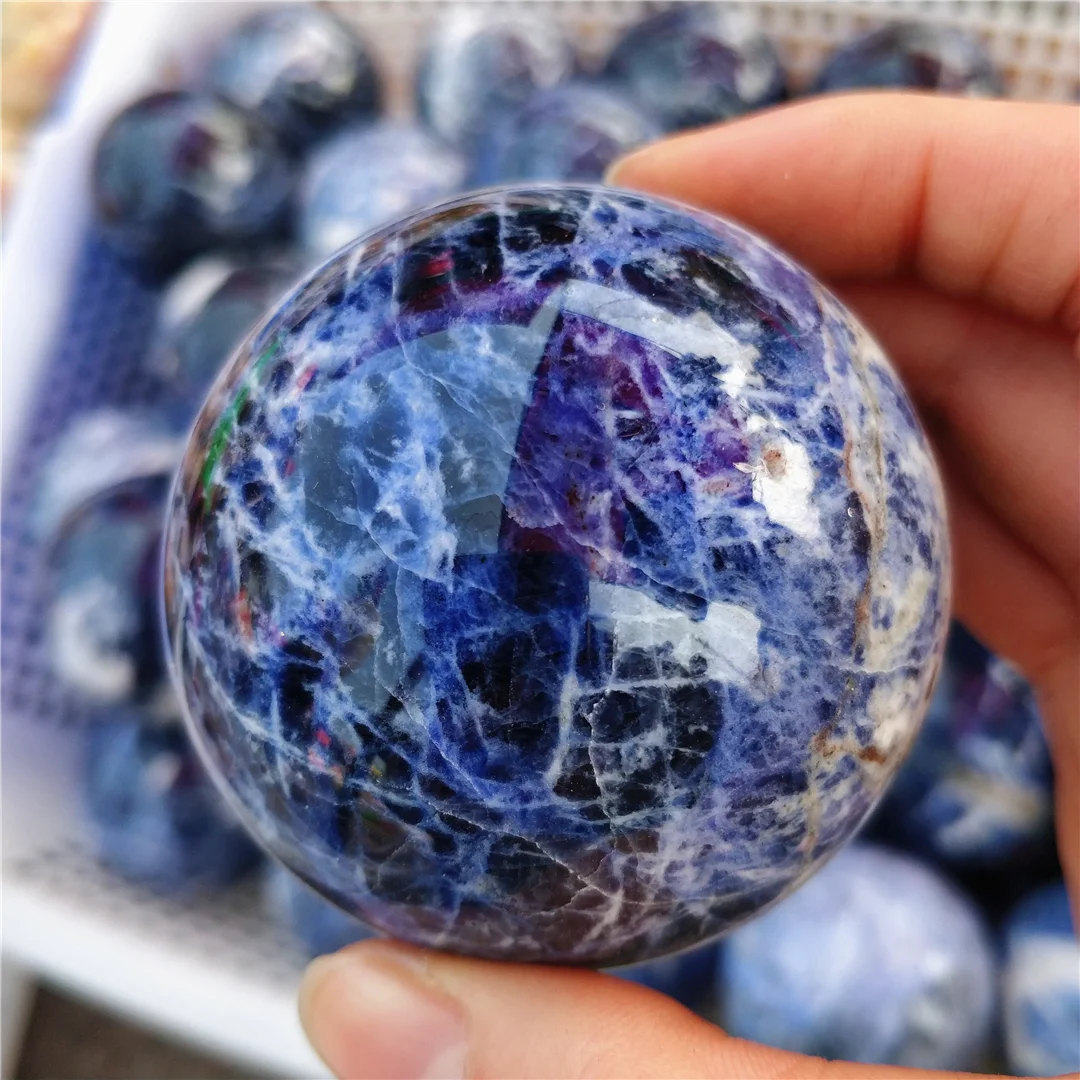 Natural Sodalite Quartz Crystal Ball Dumortierite Stone Sphere Blue-Veins Mineral Meditation Energy Healing Decoration Gemstone