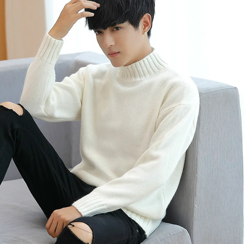 

Boys White Oversized Sweaters Korean Cute Sweater Plus Size Turtleneck Men Ribbed Top Long Sleeve Thick Pullover Male Knitwear