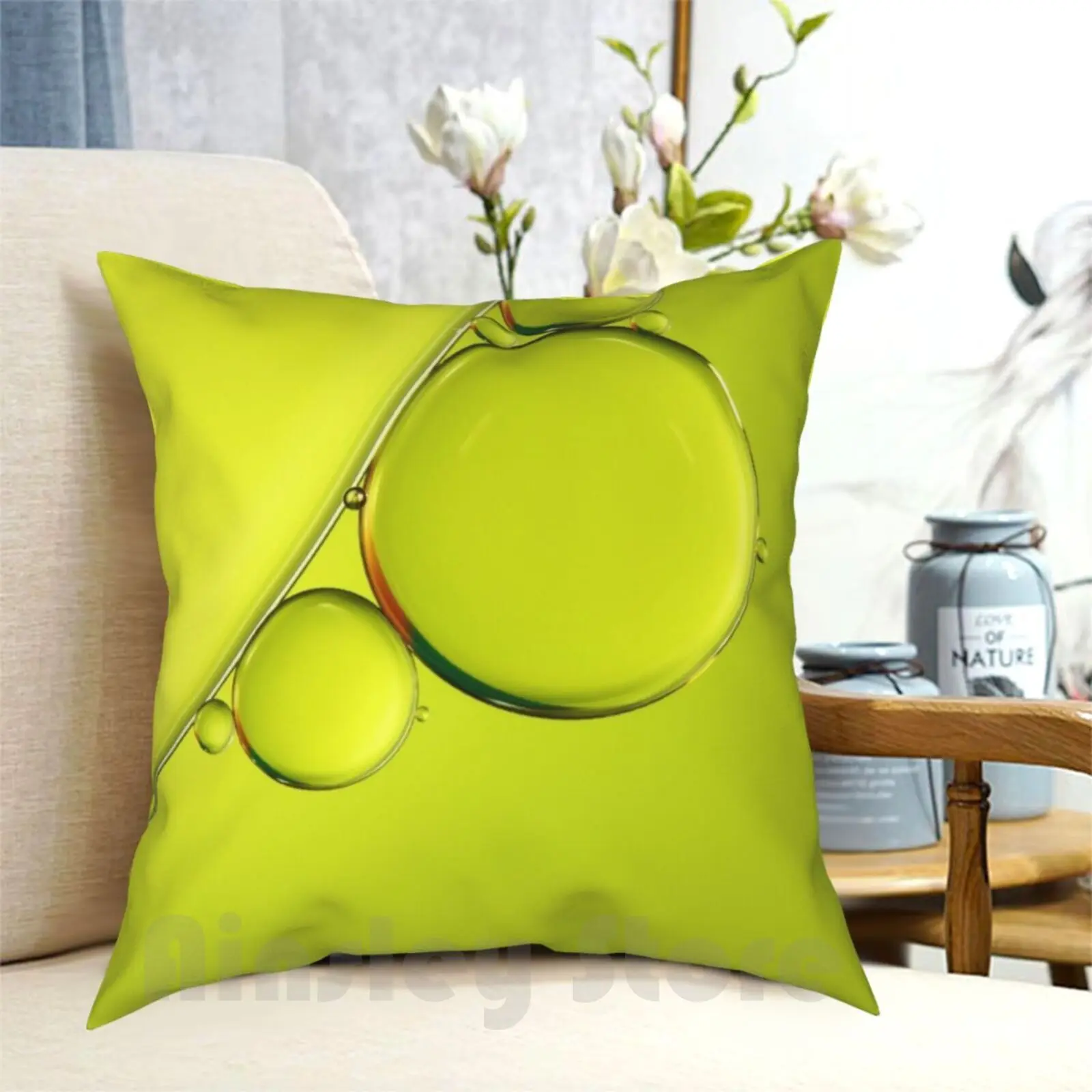 Simply Lime Pillow Case Printed Home Soft DIY Pillow cover Oil Water Abstract Macro Bubbles Lime Green Chartreuse Simple