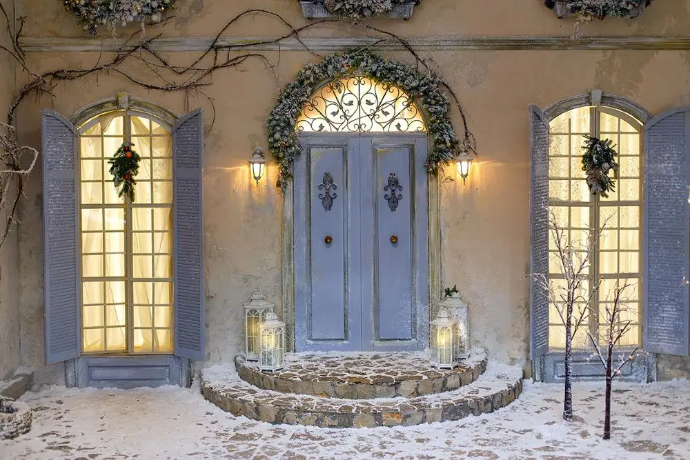 Capisco Christmas photography backdrops Winter Snow Wreath Wood Door Home Decor Family Party photo background Photocall studio
