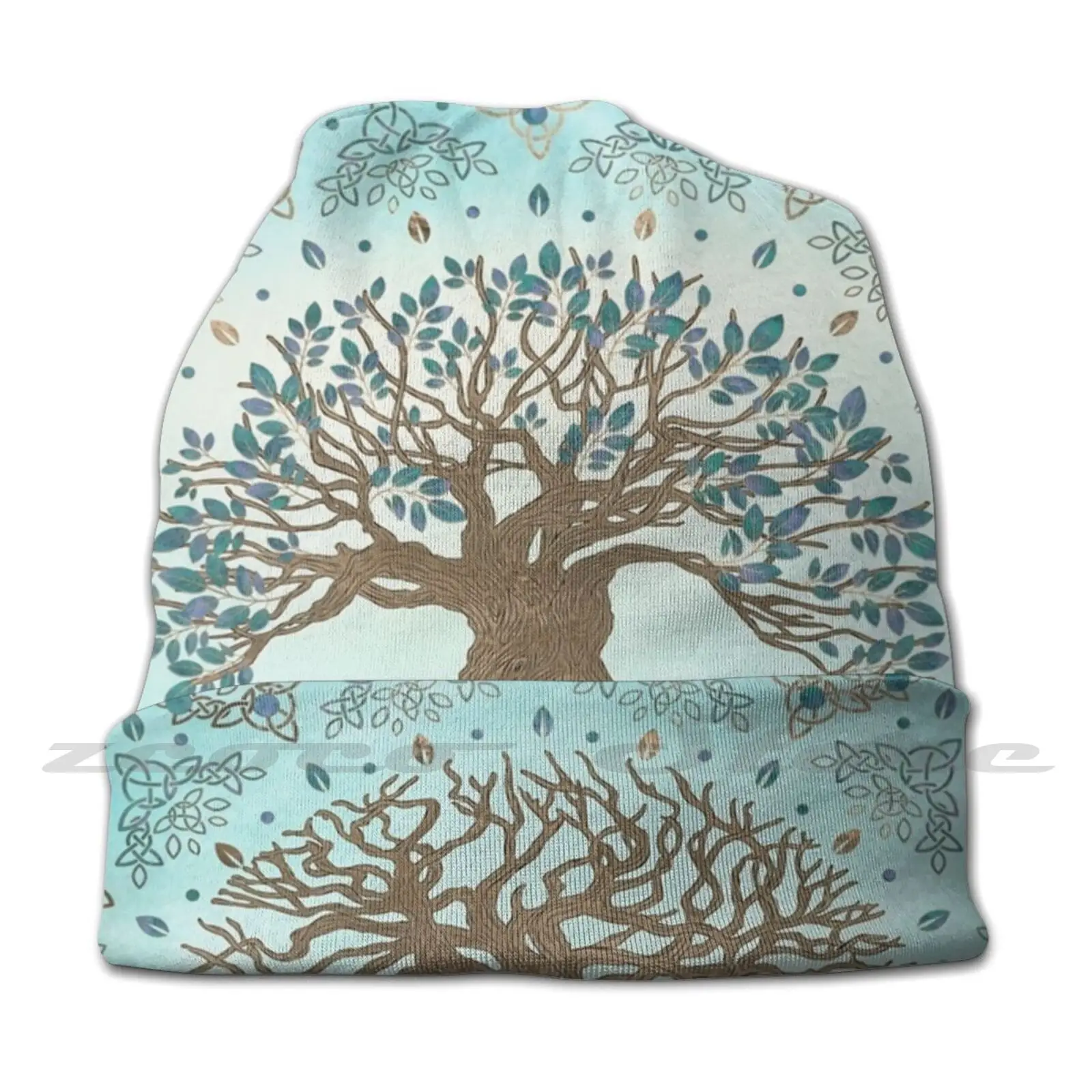 Tree Of Life-Yggdrasil-Gentle Blue Personalized Pattern Knit Hats Plus Size Elastic Soft Cap Tree Mystic Tree Tree Of Life