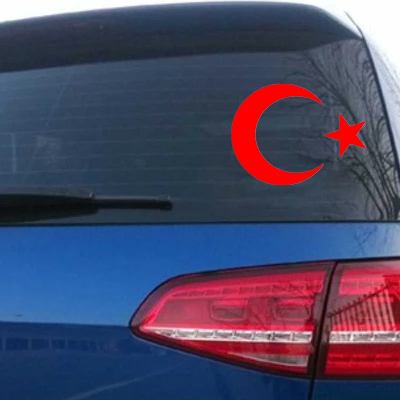CK20160# Funny Vinyl Decal Turkish Flag Moon and Star Car Sticker Waterproof Auto Decors on Truck Bumper Rear Window