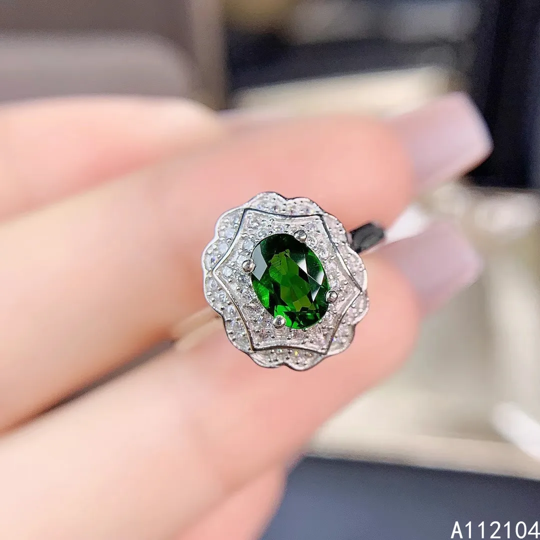 

KJJEAXCMY fine jewelry 925 sterling silver inlaid natural diopside women vintage popular Chinese style gem ring support detectio