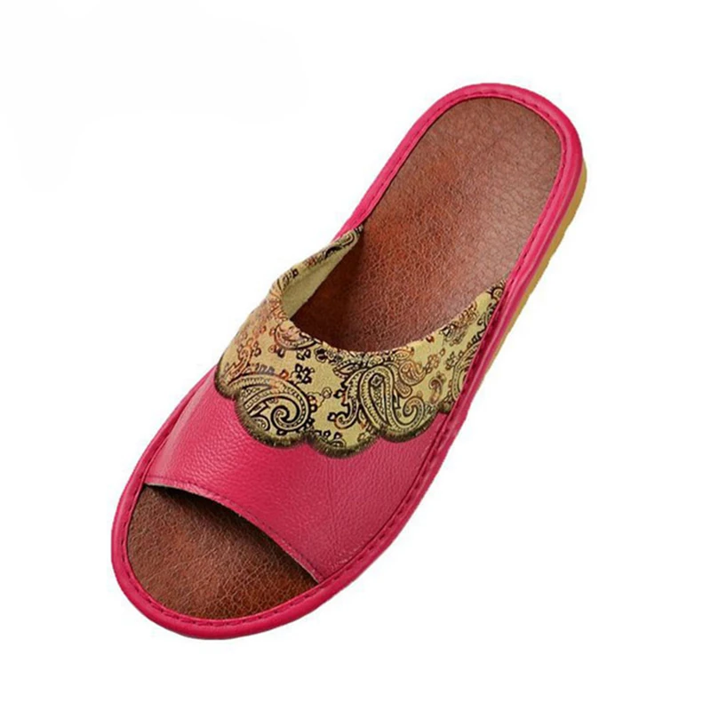 Glglgege Summer Couples Leather Slippers Women House Home Slippers Shoes Pantufas Mules Ladies Genuine Leather Shoes