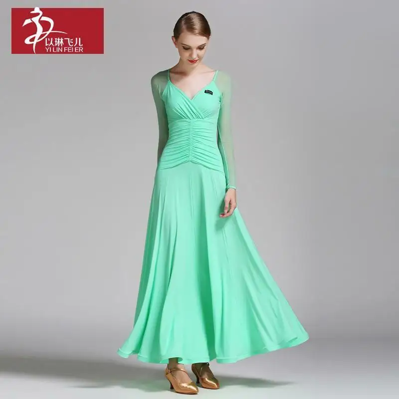 NEW Ladies Latin Ballroom Modern Tango Waltz Dance Dress Long Lace Dress #S9007