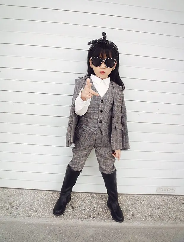 Top Quality Girls Formal Suit Korea Kids Party Wedding Suit School Children Performance Birthday Evening Dress Clothing Set