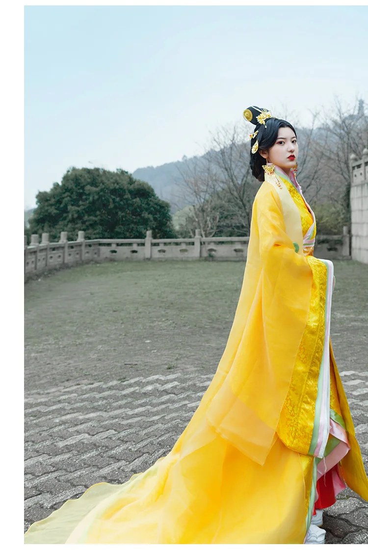 Studio Work Film TV ancient costume Legend Stars Same Item Hanfu Cosplay female Chinese Hanfu costume yellow White tailed Outfit