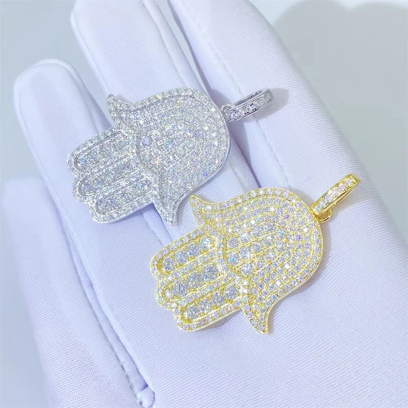 Hiphop Pave VVS Moissanite Palm Hand Gods Hamsa Pendant Fine Jewelry 100% 925 Sterling Silver Bling Iced Out Men Pendant Gift