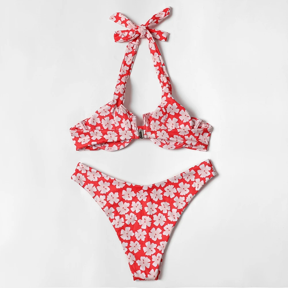 ZTVitality Bloemen Print Underwire Sexy Bikini 2022 Hot Koop Halter Bandage Push Up Badpak Braziliaanse Badmode Vrouwen Beachwear