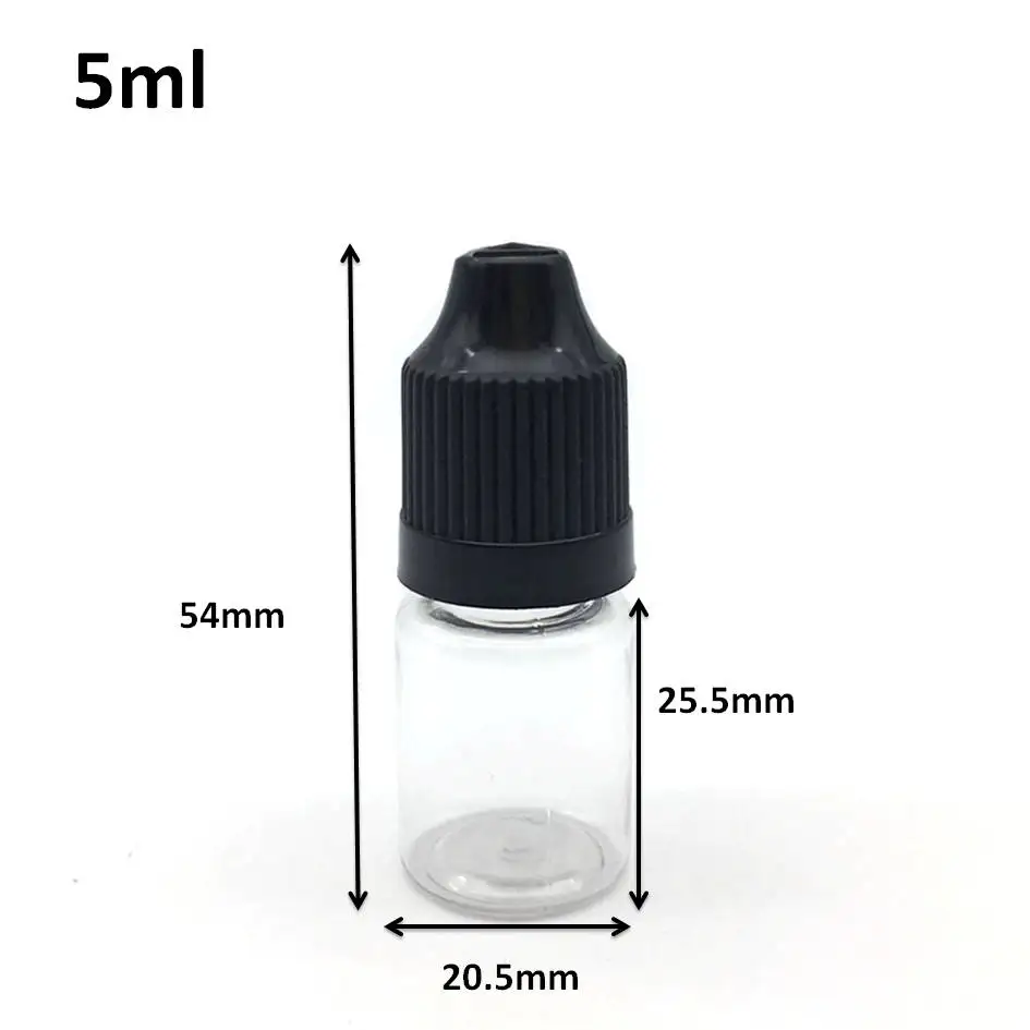 1000pcs 5ml Empty Bottles PET Hard Plastic Dropper Bottle With Child Proof Cap E Liquid Clear Vail