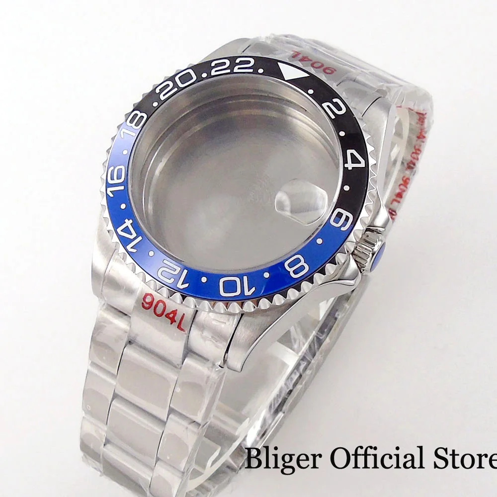 38mm 40mm 43mm Watch Case fit NH35A NH36A Steel Band Glass Back Unidirectional bezel Ring Sapphire Glass