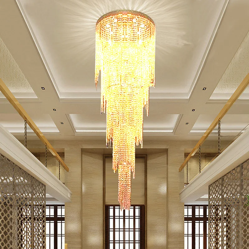 

New design long modern crystal chandelier LED light 5 layers luxury hotel lobby chandeliers