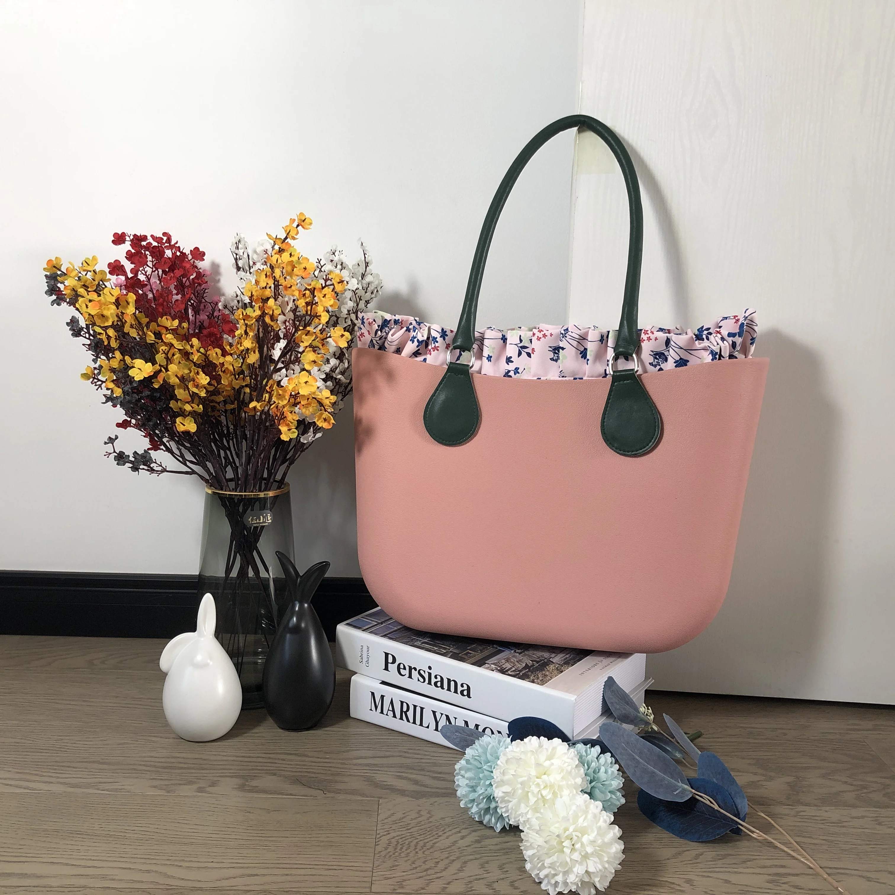 Women Bag Silicon Hand Bag Round Handle with Floral Border Lining Females Waterproof Beach O Bag Obag Style EVA Women Handbag