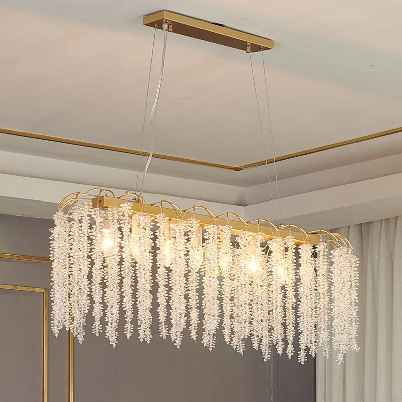 American style crystal chandelier dining room lamp French luxury designer rectangular tassel crystal chandelier