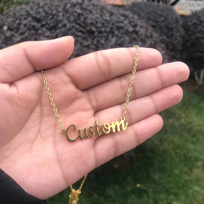 Kcaco Customized Stainless Steel Name Necklace Personalized Gold Plated Letter Pendant Unique Choker Nameplate for Women Gift