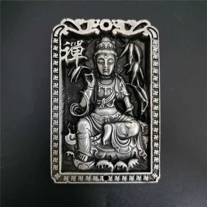 

Chinese Old Tibetan Silver Relief Guanyin Amulet Pendant Feng Shui Lucky Pendant