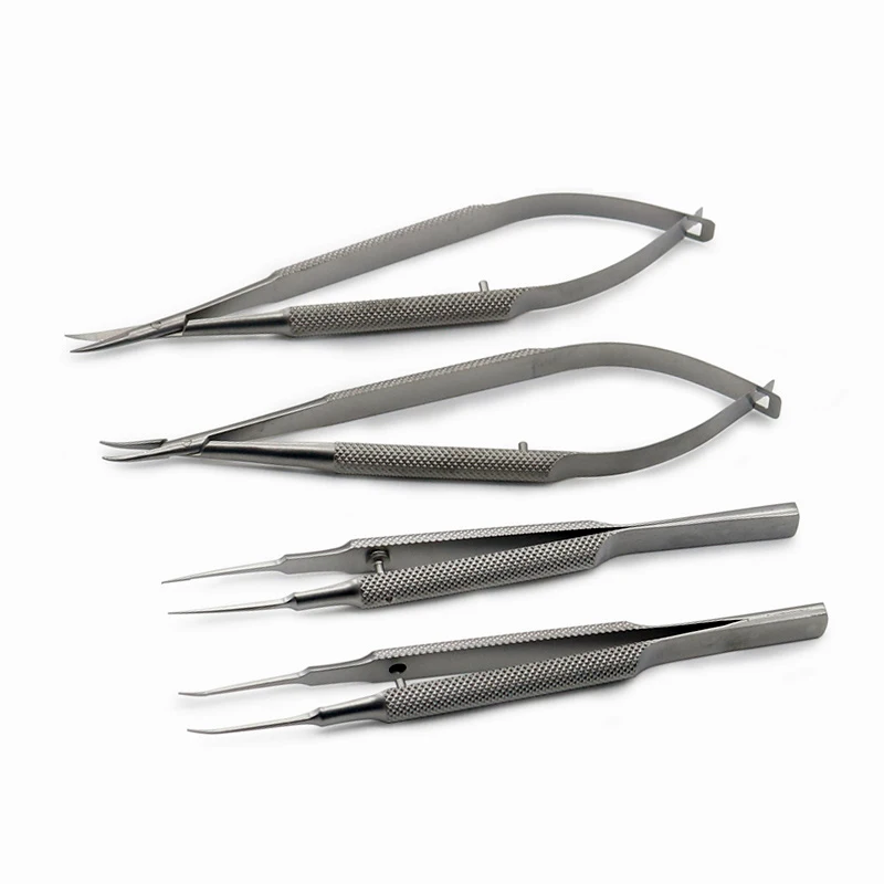 4pcs/set ophthalmic microsurgical instruments 12.5cm scissors+Needle holders +tweezers stainless steel surgical tool