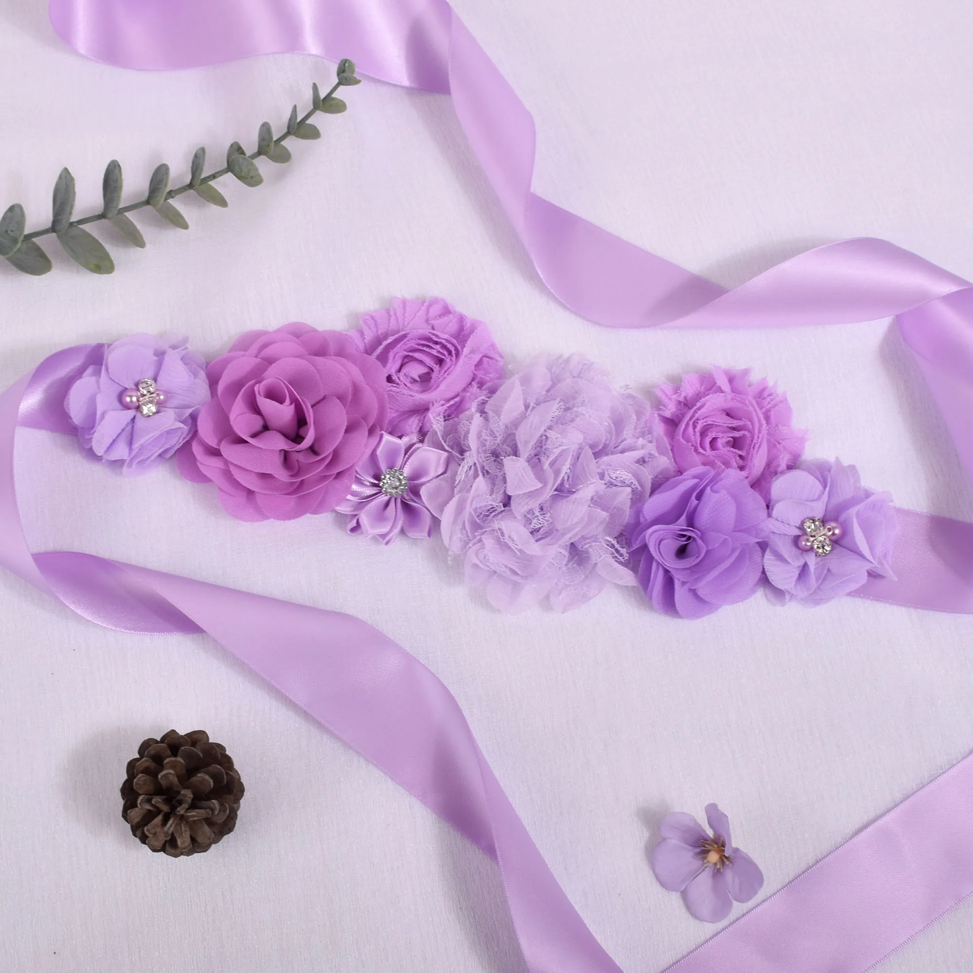 

Maternity Sash Women Lavender Flower Sash Pregnancy Belly Belt Photo Props Gift Baby Shower Party Sash