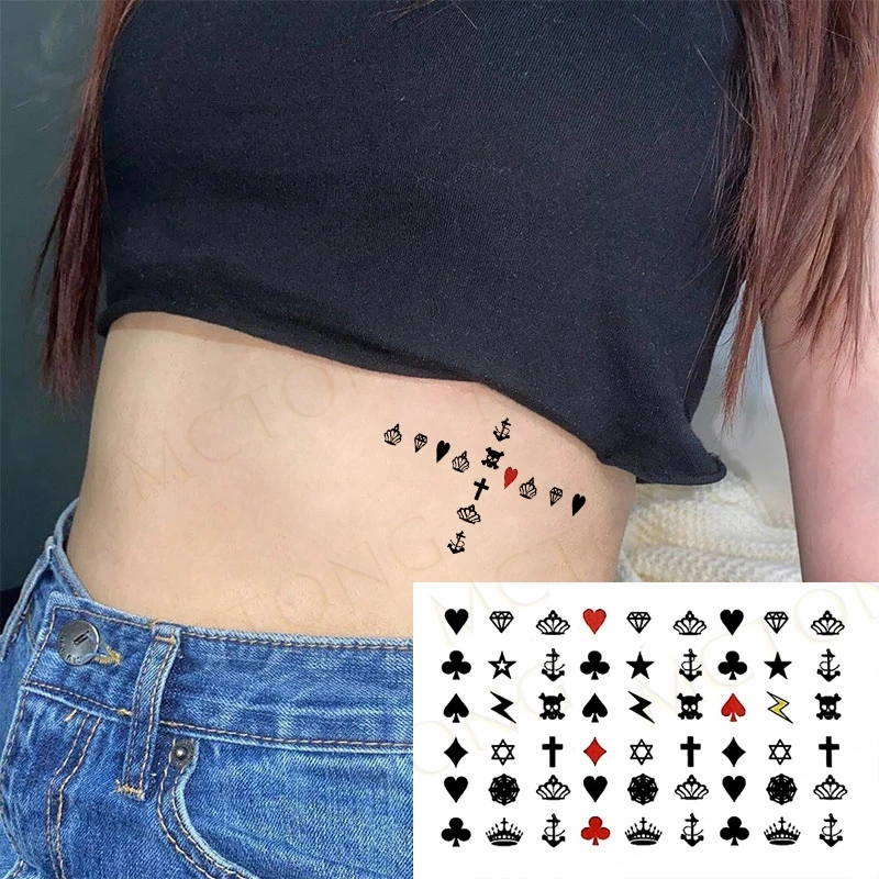 Waterproof Temporary Tattoo Sticker Poker Suit Lightning Anchor Crown Small Element Body Art  Fake Tatto for Men Women