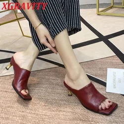 XGRAVITY New Fashion Shoe Branded Summer Shoes Square Toe Top Quality Ladies Slippers Female Vintage Shoes Lady Slides For Woman