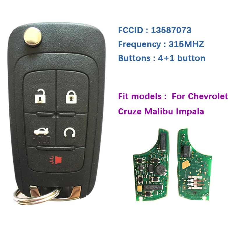 

CN014078 Aftermarket 5 Button Chevrolet Cruze Malibu Impala Remote Key With PCF7952E Chip 315MHz HU100 5912546 13587073