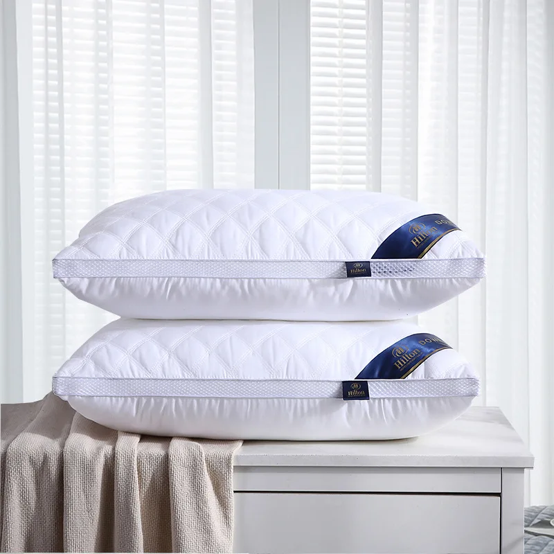 

White bed pillow bedroom bedding, five-star hotel pillow 3D cotton pillow, three-dimensional quilted cervical soft pillow