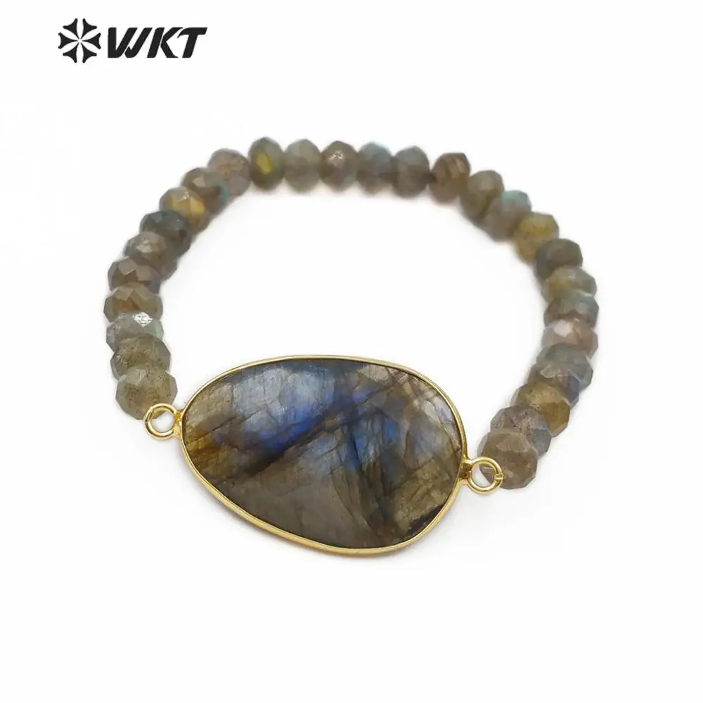 

WT-B483 New Arrival！Natural Stone Bracelet Natural Labradorite with 4mm Faceted Beads Bracelet New Design Fashion Woman Bangle