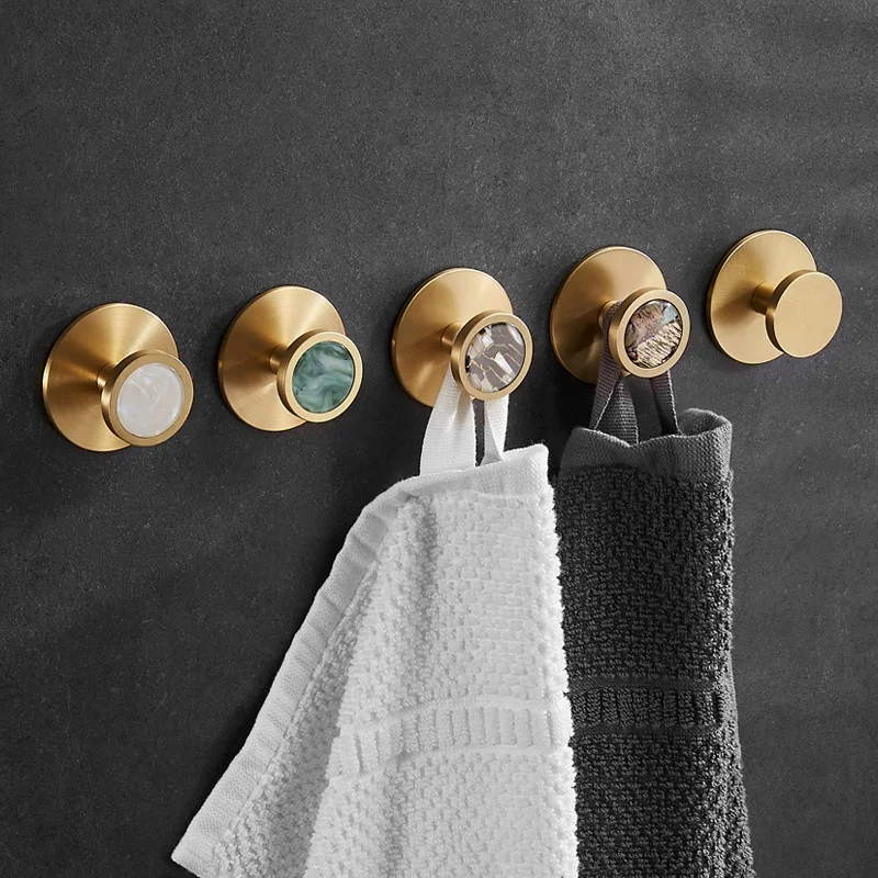 Brass Adhesive Hooks Shell Nordic Pastoral White Gold Bathroom Kitchen Hallway Wall Clothes Hooks Rack Wall Hangings Towel Hooks