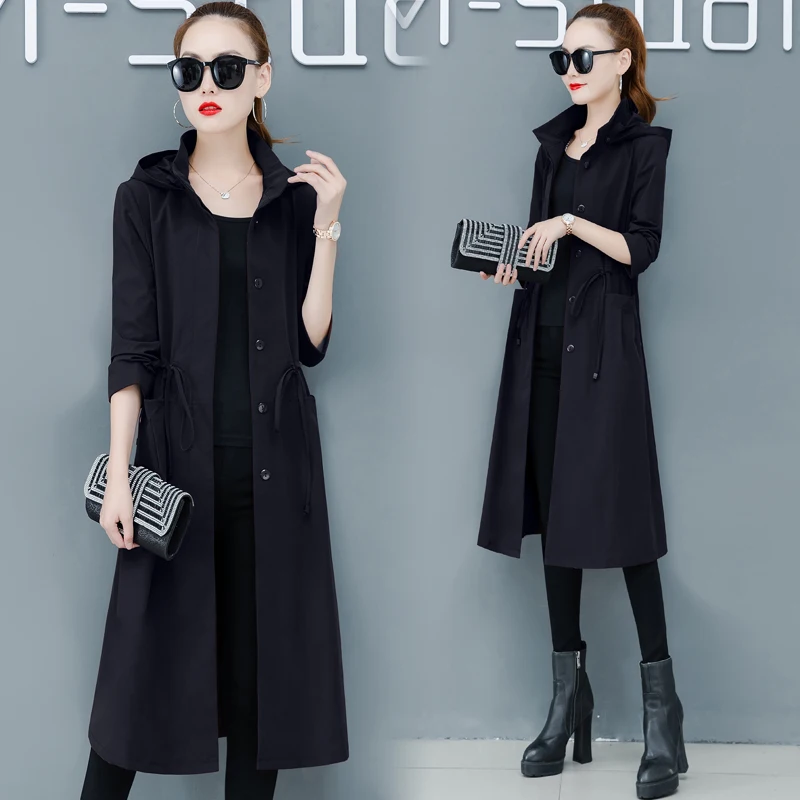 Fashion hooded trench coat women's mid-length autumn new size 4XL Korean loose over the knee popular net red overcoat coats 2022