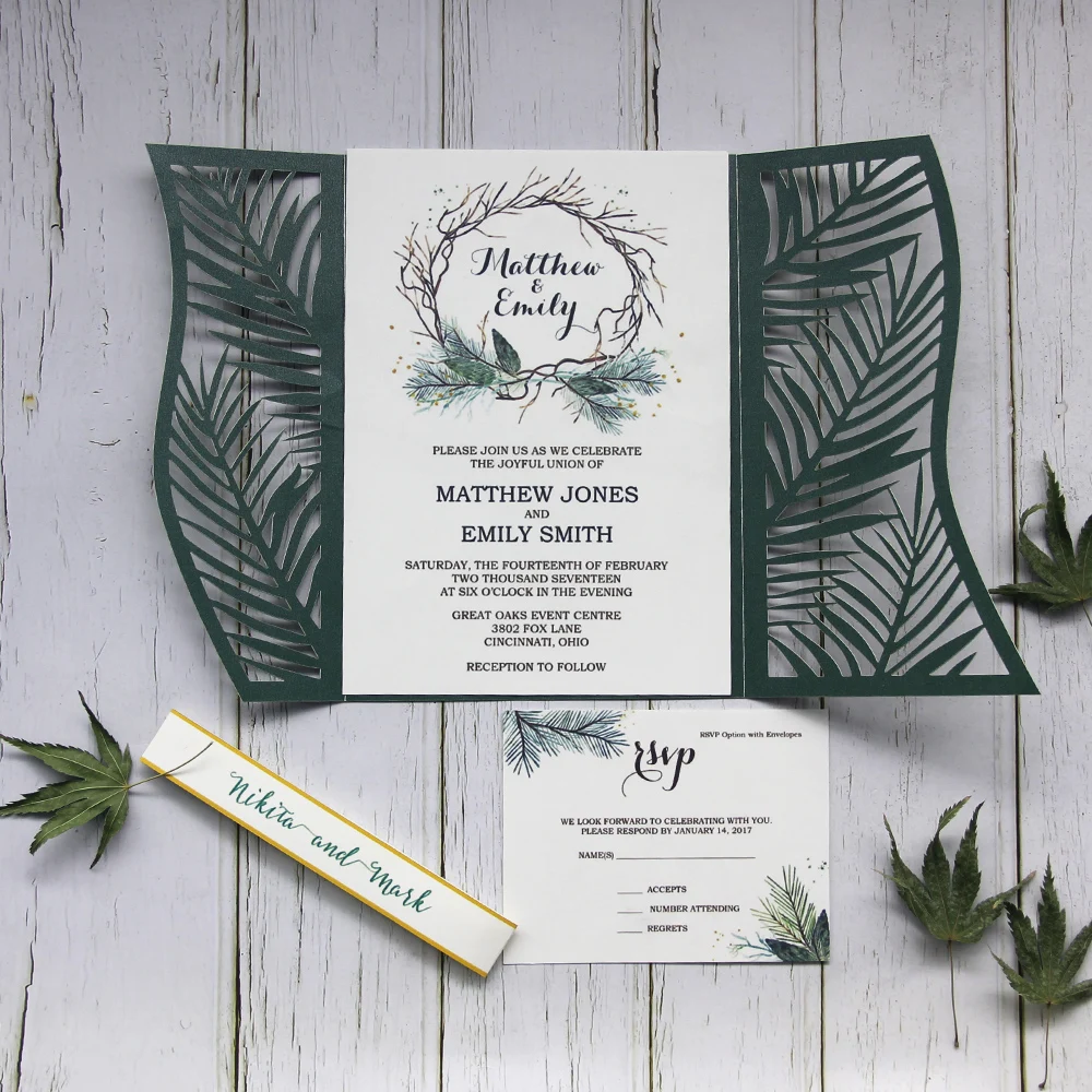 

Custom Printed Wedding Invitations with RSVP Card,Weddings and Engagements Invitation , Green Wedding Theme Party Decoration