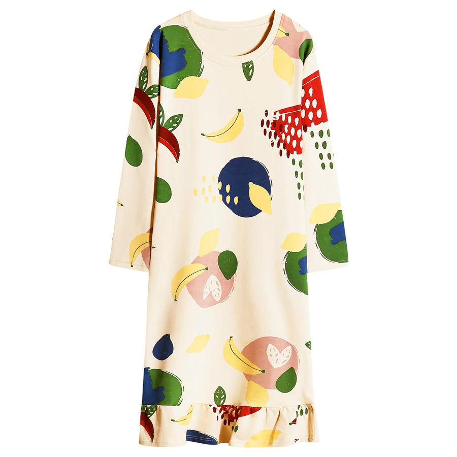 Women Nightgowns 2021 New Spring And Autumn Cotton Female Nightdress Long-Sleeve Sleepwear Student Loose Korean Style Q10