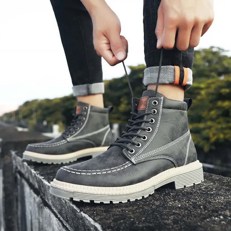 Men Boots Comfy Lace-up High Quality Leather Men's Boots Pop Autumn   Shoes Man Durable outsole Men Casual Boots 65