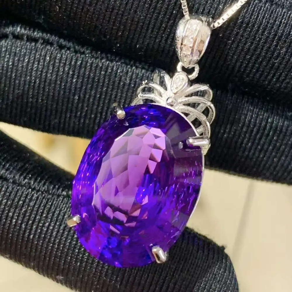 

Amethyst Pendant Natural and Real Amethyst necklace Solid S925 Sterling Silver For Women Colour Gem Stone Fine Jewelry