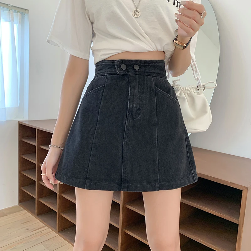 Große Größe 5XL Sexy Frauen Denim Mini Rock Chic Sommer Hohe Taille Schwarz Rock Blau Paket Hüfte Jeans Harajuku Baumwolle