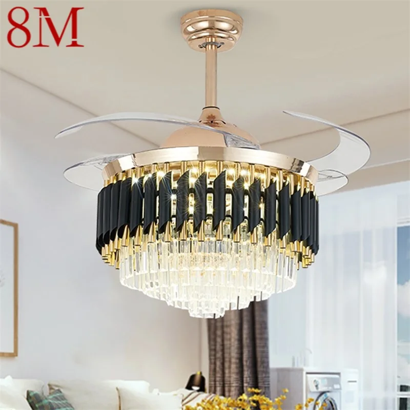 

8M New Ceiling Fan Light Invisible Luxury Crystal LED Lamp With Remote Control Modern For Home