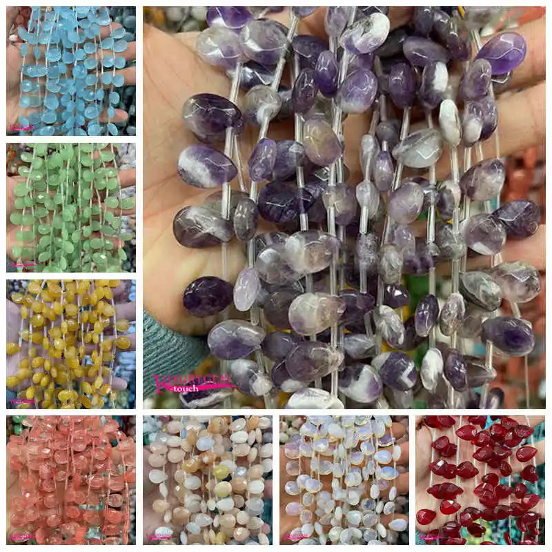 Natural Multicolor Stone Glass Spacer Loose Beads 10x14mm Faceted Drop Shape DIY Jewelry Making Accessories wk455