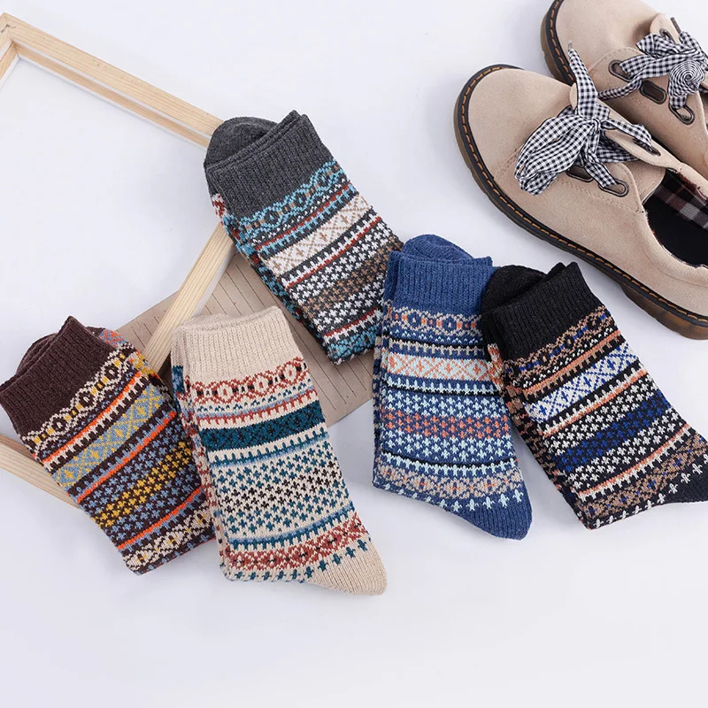 5Pairs New Winter Thick Warm Wool Women Socks Colorful Socks Fashion Casual Euramerican National Wind-Flowers Cotton Sock 8054