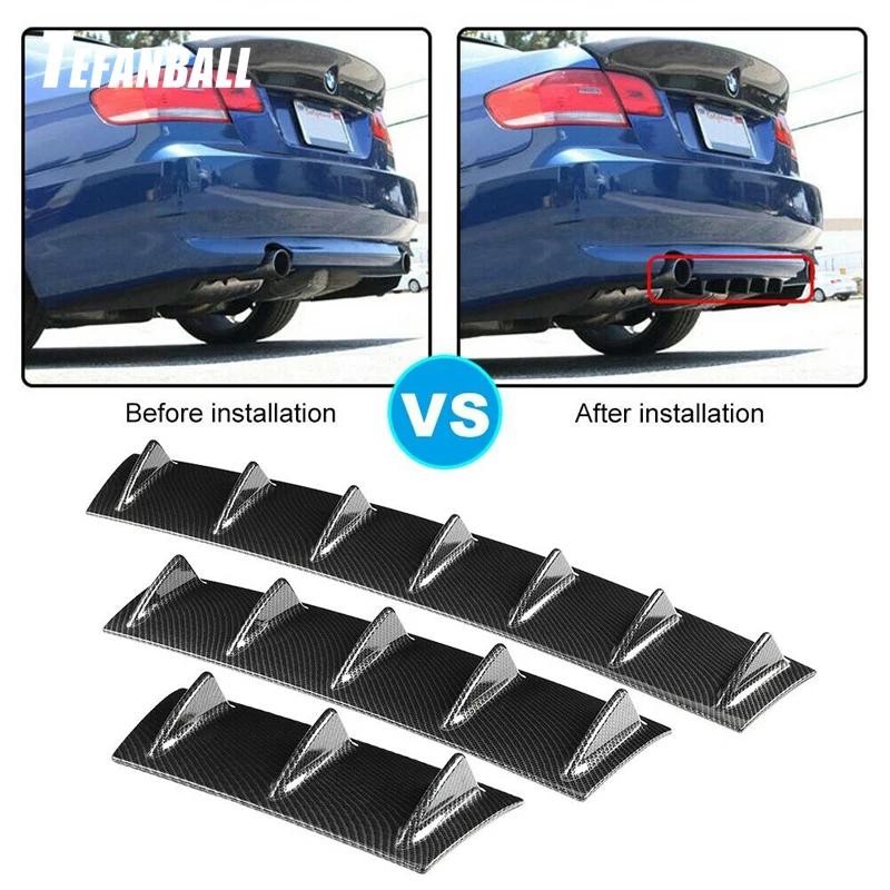 Carbon patter Fin Shark Style Rear Bumper 3D Shark Stickers ABS Plastic Universal Black Rear Bumper Lip Chassis Diffuser Spoiler