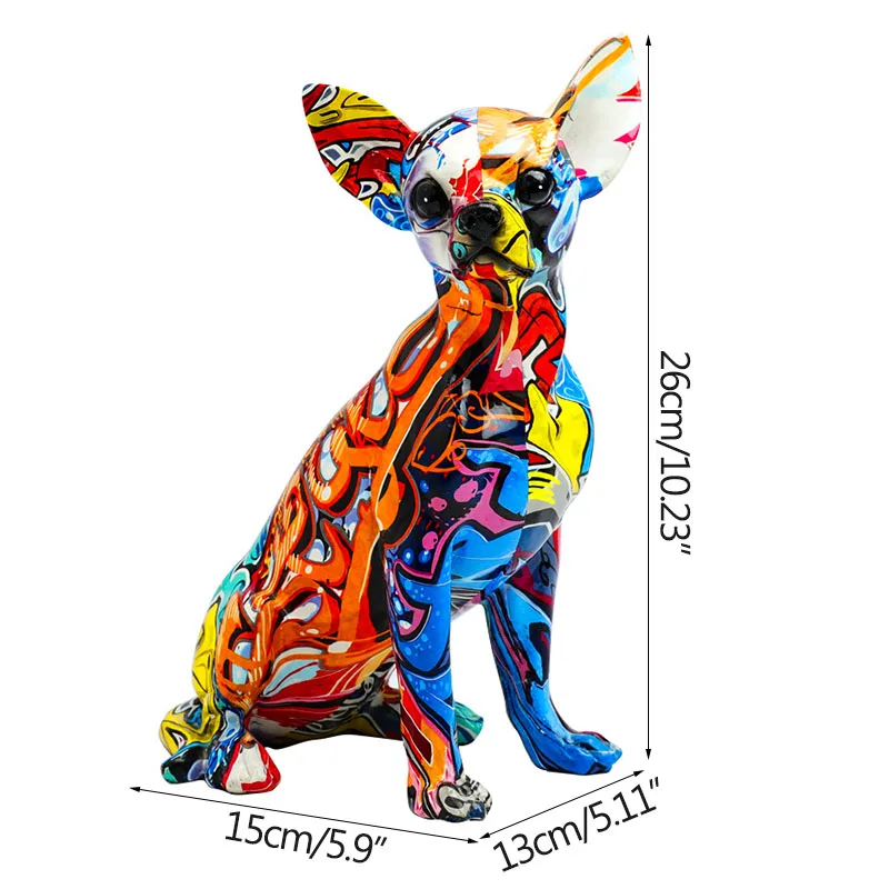 EUROPEAN CREATIVE COLORFUL GRAFFITI DOG STATUE VINTAGE RESIN ANIMAL SCULPTURE DESKTOP ORNAMENT HOME DECORATION ACCESSORIES