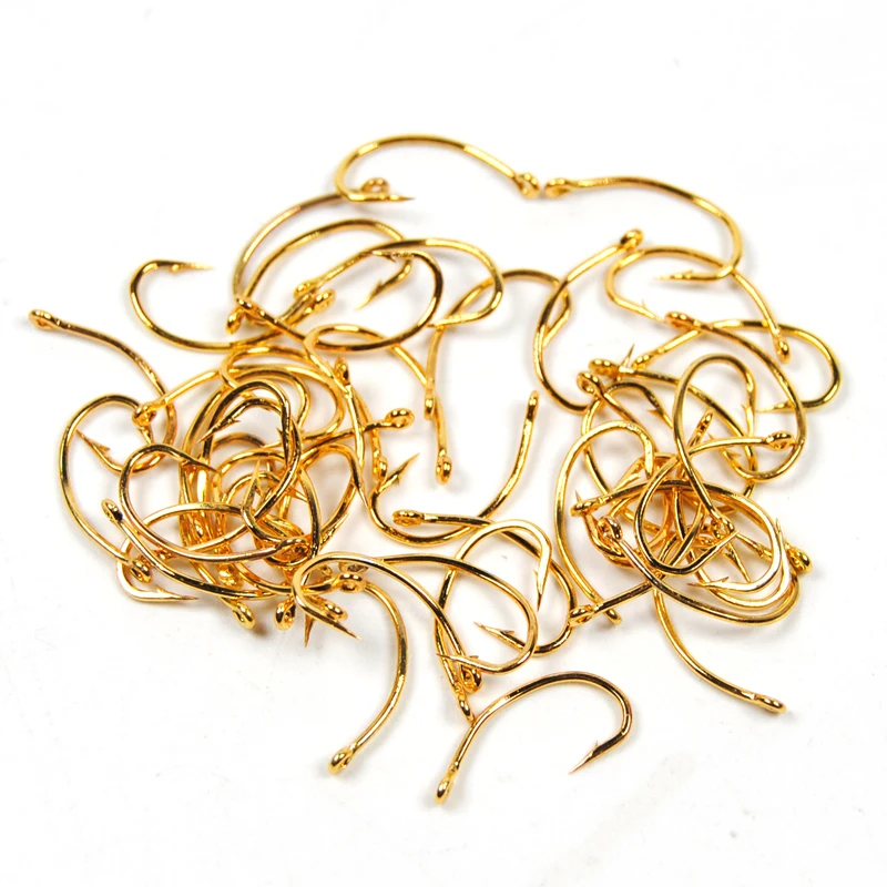 Wholesale 500PCS Golden Curved Nymph Fly Hook Nymph Scud Shrimp Pupae Larvae Caddis Fly Tying Fishing Hooks #10 #12 #14 #16