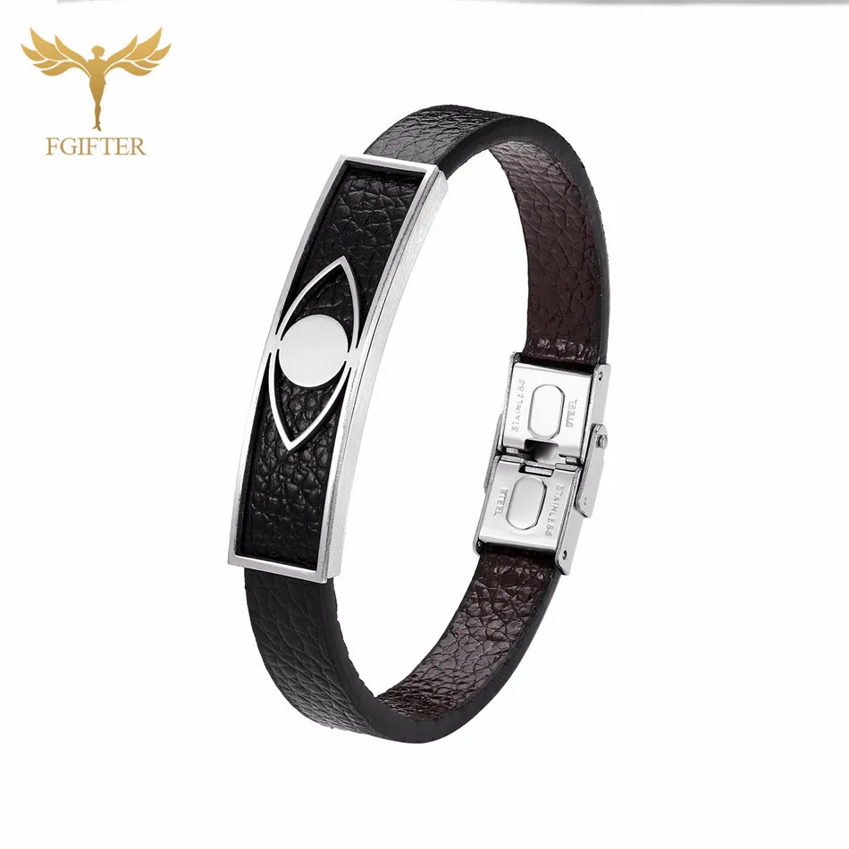 Men's Bracelet Devil's Eye Bangle Turkish Ethnic Lucky Jewelry Adjustable Stainless Steel Cuff Leather Bracelet Women Homme