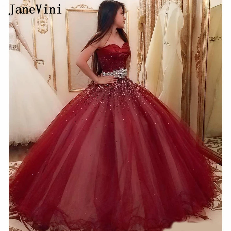 Janevini Mewah Hitam Arabic Panjang Quinceanera Gaun 2020 Sayang Kristal Manik-manik Tulle Ball Gown Plus Ukuran Manis 15 Gaun