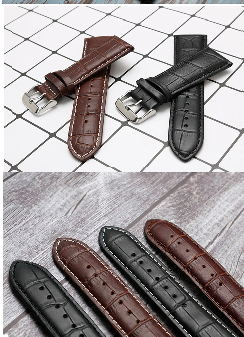 Herren-Uhrenarmband aus echtem Leder mit Dornschließe, 22–28 mm, Alligatorprägung, allgemeines Uhrenarmband für alle Uhren – Detail 5