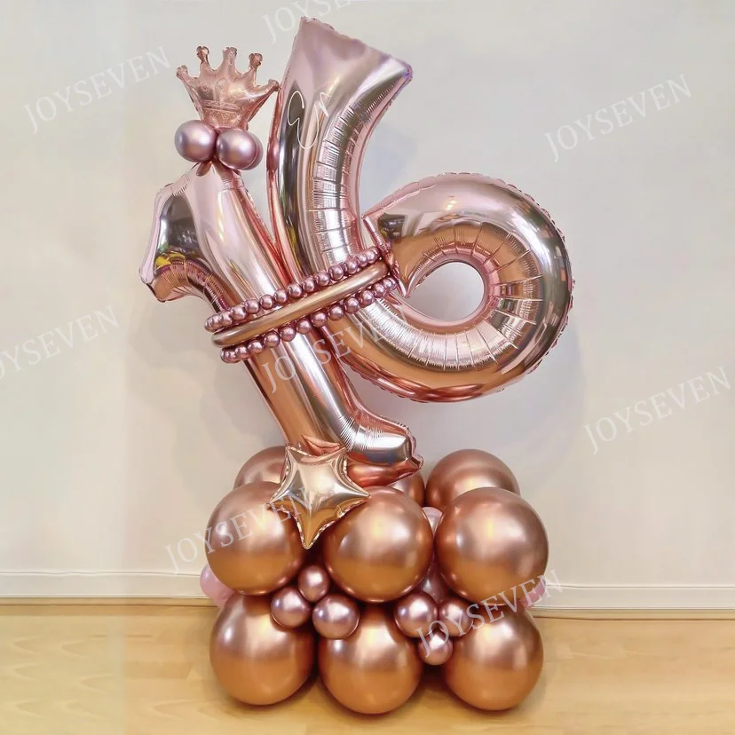 32Pcs Rose Gold Number Foil Balloons Set Metallic Latex Balloons For Happy Birthday 16 18 25 30 40 50 Birthday Party Decorations