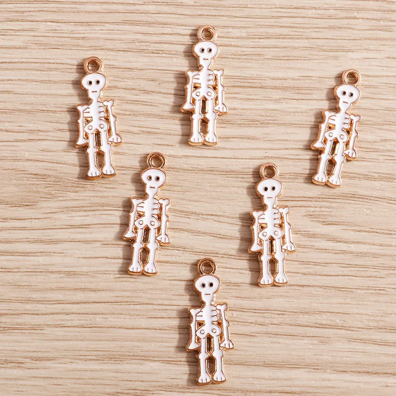 10 stücke 10*26mm Legierung Emaille Skeleton Schädel Mann Charms für Making Anhänger Halsketten Ohrringe Keychain DIY schmuck Erkenntnisse – Detail 3