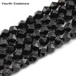 Natural Faceted Black Agates Onyx Stone Spacers Loose Round Beads DIY Earrings Bracelet for Jewelry Making 15