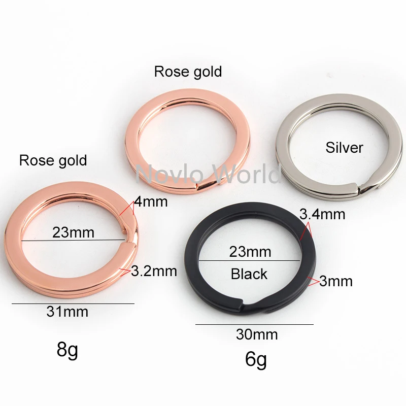 5-20-100pcs 2 size Rose gold/Silver/Dark black 23mm tabular durable key ring Matte Black keycharm rings